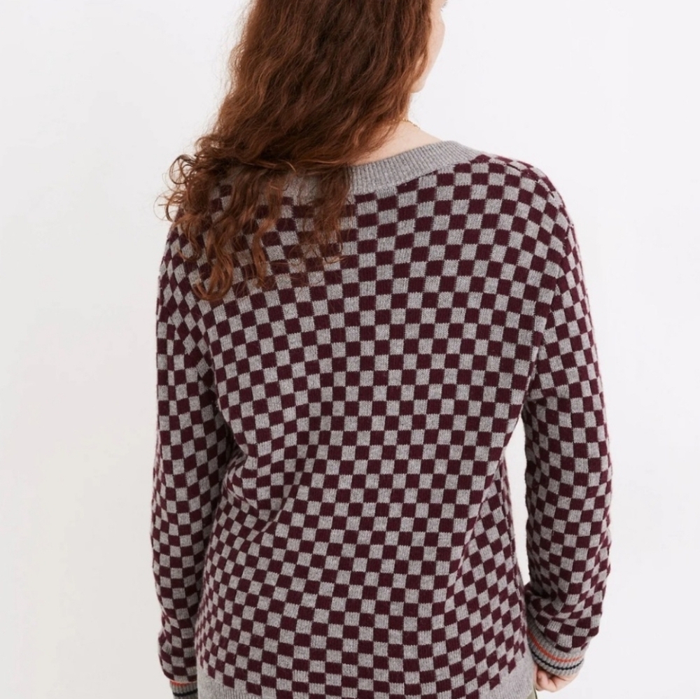Kule Knite Checkered Heather Wine Cardigan Sweater - Picture 2 of 6